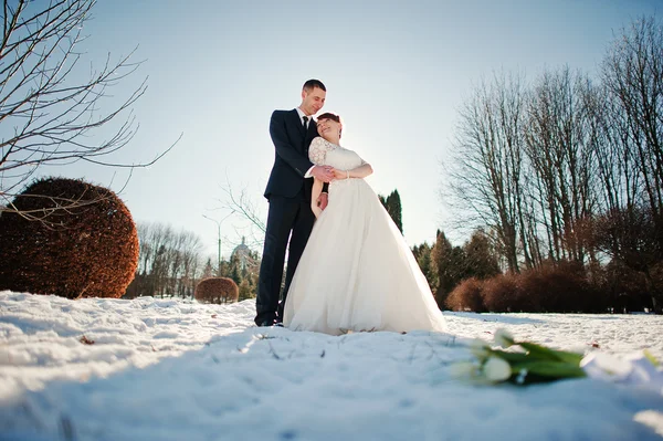 Pareja de boda en el día de invierno — Foto de Stock