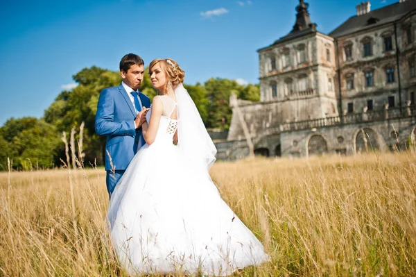 Nabídka Svatební pár na pozadí staré architektury zámku — Stock fotografie
