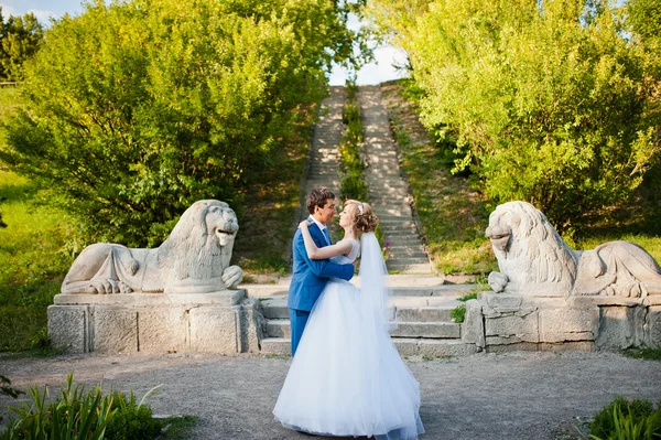 Tender matrimonio coppia sfondo vecchia architettura del castello — Foto Stock