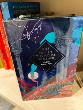 Londra, İngiltere - 12 Aralık 2025: Poe 'nun klasik gotik kısa öyküsünün renkli, gerçeküstü bir kapağı, gizem ve fanteziyi harmanlıyor. Usher Evi 'nin Çöküşü Yazan Edgar Allan Poe