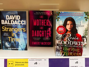 Manchester, İngiltere - 21 Ocak 2026: Çağdaş kurgu ve yeni yayınların vurgulandığı üç popüler roman.