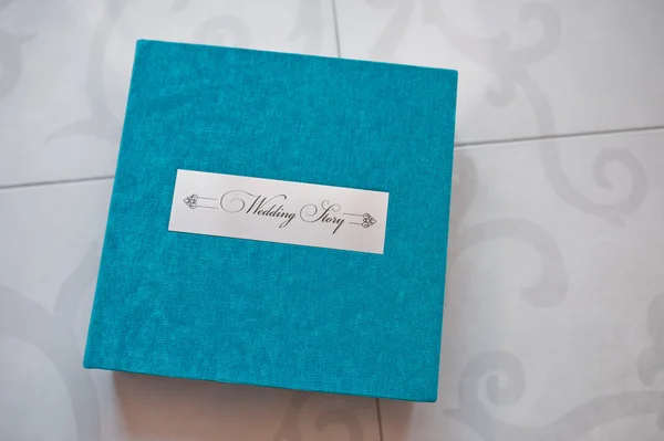 Azul aqua veludo casamento photobook e álbum — Fotografia de Stock