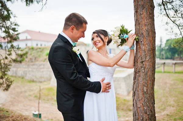 Recién casados en el día de su boda en el parque — Foto de Stock