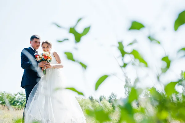 Mutlu ve gülümsüyor gelinle damat — Stok fotoğraf