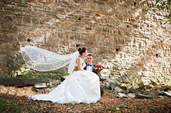 Hermosa pareja de boda en el parque de otoño en el amor —  Fotos de Stock