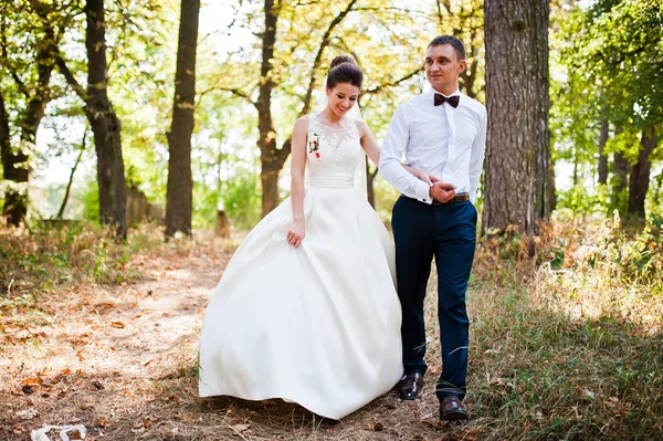 Superbe couple de mariage au parc d'automne amoureux — Photo