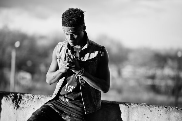 Black afroamerican man gangsta rap singer
