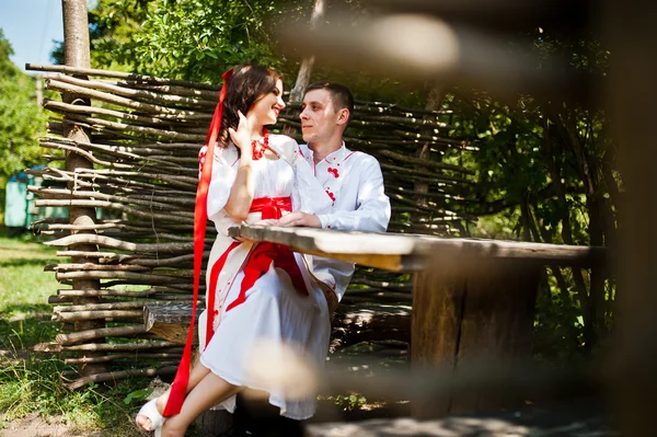 Love story of loving couple in national Ukraine dress. — Stock Photo, Image