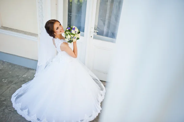 Portrait of beautiful cute brunette bride — Stock Photo, Image