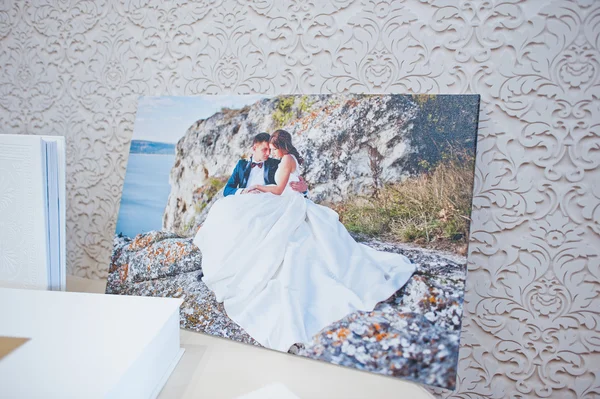 Luxe en cuir blanc album photo de mariage et livre photo — Photo