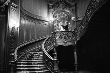 Şık düğün çift eski vintage house ve büyük Saray 