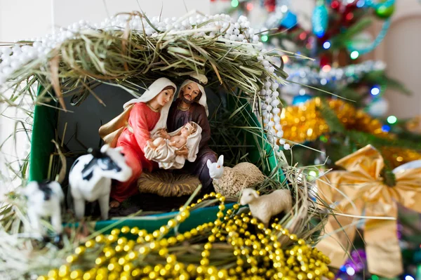 Дева Мария родила Иисуса, и он лежит в кроватке, Крис — стоковое фото