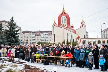 Ukrayna. Lviv - 14 Ocak 2016: Noel nativity sahne parad