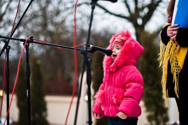 Ukrayna. Lviv - 14 Ocak 2016: Noel nativity sahne parad