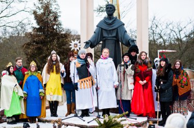 Ukrayna. Lviv - 14 Ocak 2016: Noel nativity sahne parad