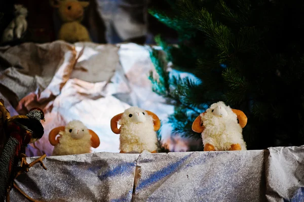 Very large christmas nativity crib. Toy sheep