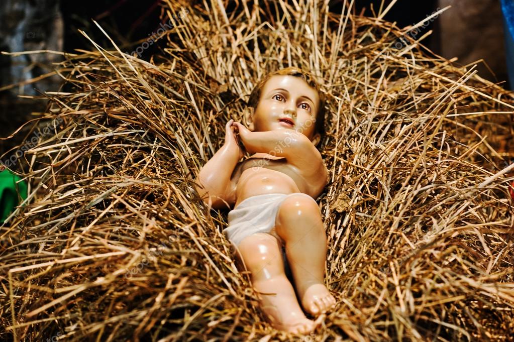 Very Large Christmas Nativity Crib Jesus In The Manger Stock