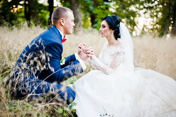 Matrimonio coppia in erba alta secca — Foto Stock