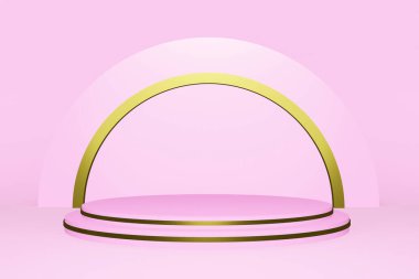 Altın rengi süslemeli 3D basit pembe podyum