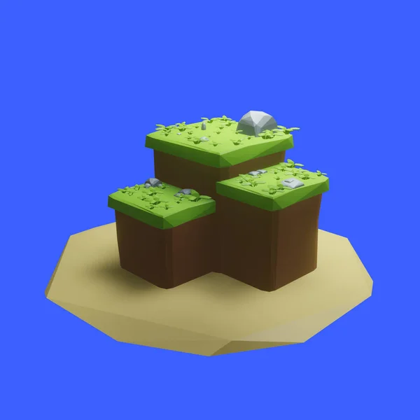 Üç ada. Sahilin ortasında bir sürü ot ve kaya var.