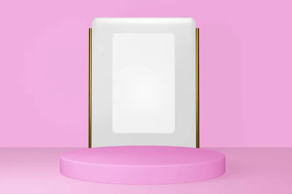 Arkaplan olarak isim plakası ya da fotoğrafı olan 3D basit pembe podyum
