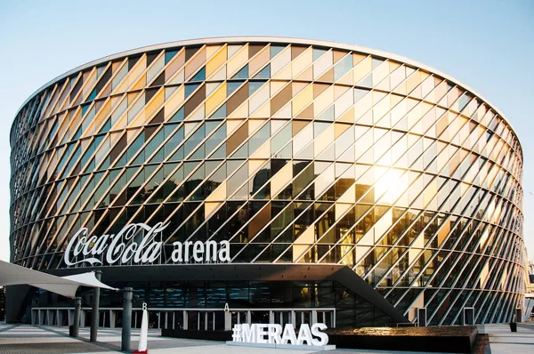 Estadio Coca Cola Dubai Arena Atardecer Luz Dorada Refleja Estadio — Foto de Stock
