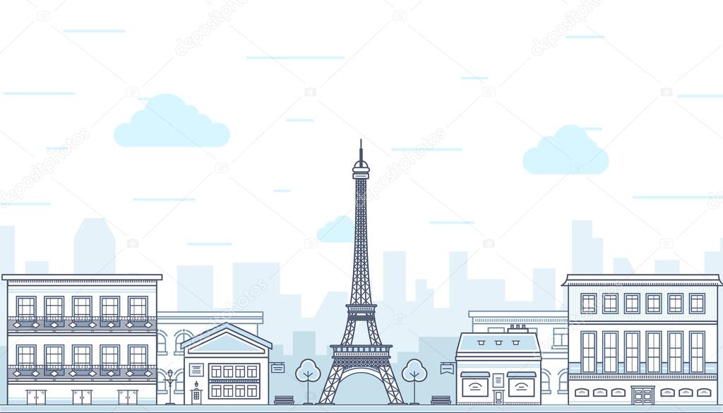 Paris, France with Eiffel tower. Vector illustration.