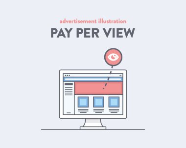 İnternet pazarlama, görünümü, Seo optimizasyon başına ödeme reklam vektör çizim
