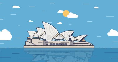 Sydney, Avustralya kentin simgelerinden poster. Vektör trendy çizim. Bir kartpostal kullanılan arka plan