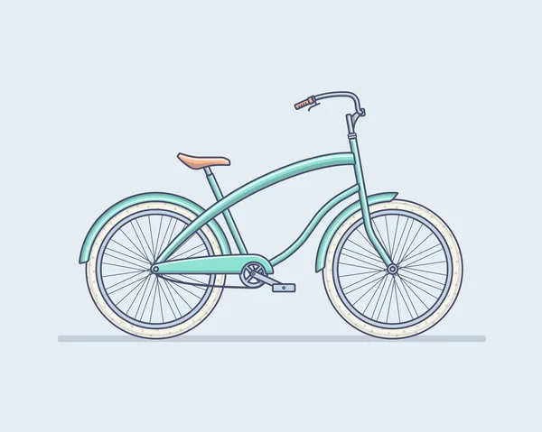 Cute isolated blue bicycle with wheels, pedals, chain gear, and tires — Stockový vektor