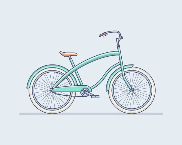 Linda bicicleta azul aislada con ruedas, pedales, engranajes de cadena y neumáticos Ilustración de stock
