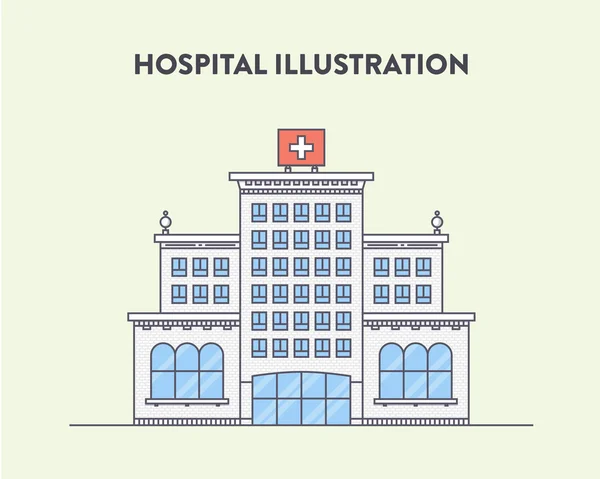 Vector flat illustration of a hospital building with red cross on the top. Yellow background. Cartoon picture Rechtenvrije Stockillustraties