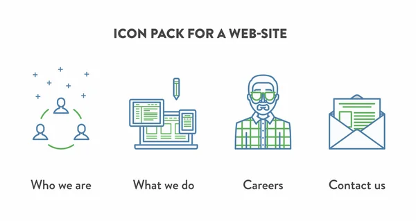 Icon pack for a web-site with icons displaying Who we are, Careers, Contact us. Web page building Rechtenvrije Stockillustraties
