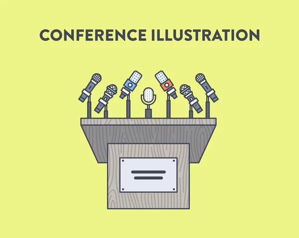 Vector illustration of a press conference microphone stand. Yellow background Rechtenvrije Stockvectors