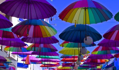 Parlak çok renkli şemsiyeler