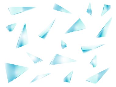 Beyaz arka planda kırık camlar. Mavi cam kırıkları.