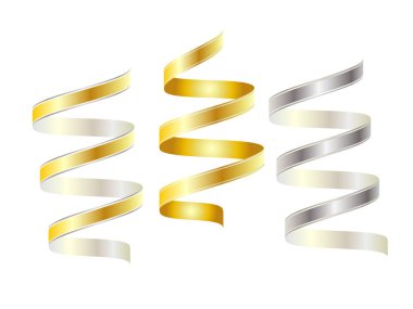 Parlak kurdele seti beyaz arkaplanda izole edildi. Altın, gümüş bant. Tasarım elemanları. Altın Gradyan.