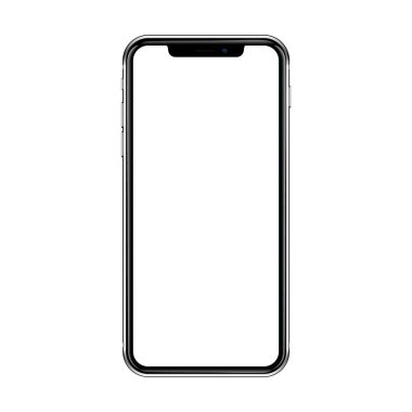 Boş ekranlı gerçekçi bir akıllı telefon modeli. Telefon beyaz arkaplanda izole edilmiş ve görüntüde kopya alanı var. Uygulama için modern cihaz, web sitesi reklamı. Gerçekçi vektör modeli, tasarım ögesi