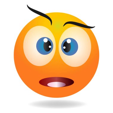 Şaşırmış emoji. Sarı komik surat. Kocaman gözleri olan yuvarlak bir karakter. İnsani duygularla dolu karikatür..