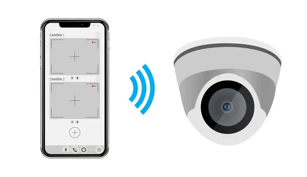 Cctv Camera Videobewaking App Het Scherm Van Smartphone Dome Camera — Stockvector