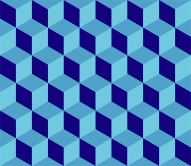 Mavi küp geometrik kusursuz desen. Bir sürü mavi küp vektör çizimi. Renkli tasarım. Mavi mozaik.