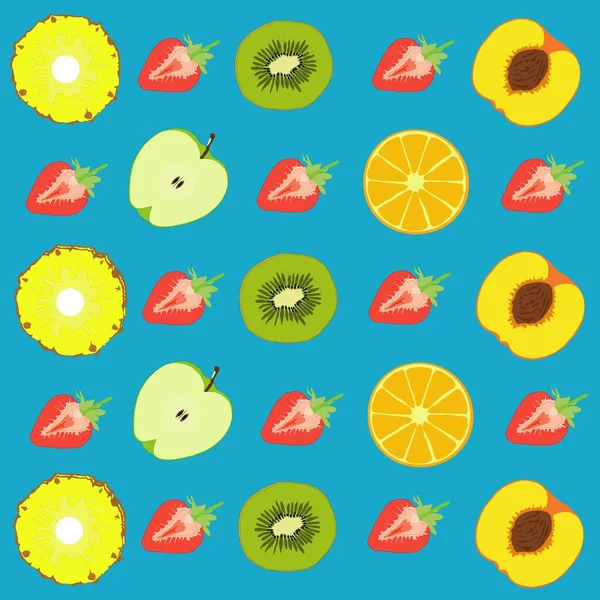 Modèle Fruits Colorés Juteux Moitiés Illustration Vectorielle Fruits Avec Fond — Image vectorielle