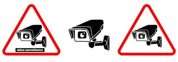Videokamera Povzdechne Červeném Trojúhelníku Varovné Znamení Nastaveno Probíhá Sledování Videa — Stockový vektor