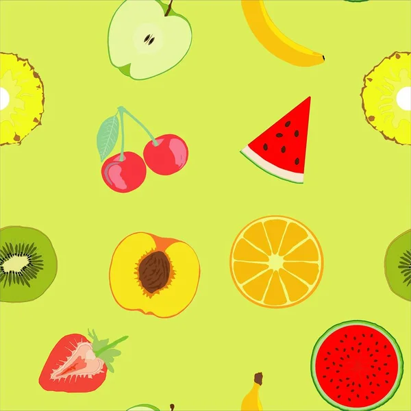 Fruits Été Baies Crémeux Motif Sans Couture Couleur Sur Fond — Image vectorielle