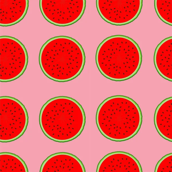 Patrón Sandía Roja Verde Color Crema Sobre Fondo Rosa Frutos — Vector de stock