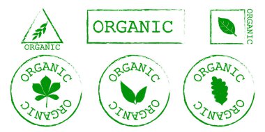 Yeşil organik etiketler. Parmak izi için yapraklı amblemler. Yankı işaretleme.