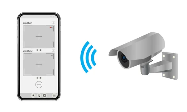 Videoüberwachung Wlan Kamera Und Smartphone App Zum Betrachten Von Aufnahmen — Stockvektor