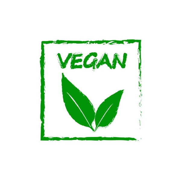 Green Square Vegan Emblem Leaves Isolated White Background — Stock Vector
