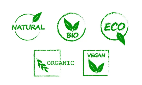 绿色产品标识设置 天然的 生物的 生态的 有机的 — 图库矢量图片