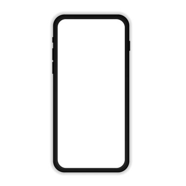 Boş ekranlı gerçekçi bir akıllı telefon modeli. Telefon beyaz arkaplanda izole edilmiş ve görüntüde kopya alanı var. Uygulama için modern cihaz, web sitesi reklamı. UI, UX tasarımı. Vektör illüstrasyonu.